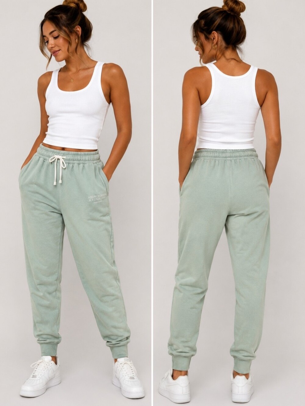 Abercrombie & Fitch SoftAF Sage Green Fleece Joggers Lounge Athleisure Size L